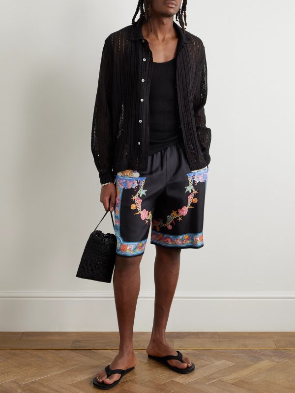 Straight-Leg Printed Silk-Twill Shorts - OU Straight-Leg Printed Silk-Twill Shorts - OU