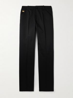 Straight-Leg Embellished Cotton-Gabardine Trousers Straight-Leg Embellished Cotton-Gabardine Trousers