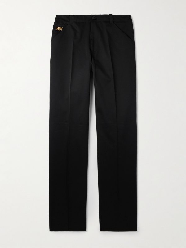 Straight-Leg Embellished Cotton-Gabardine Trousers