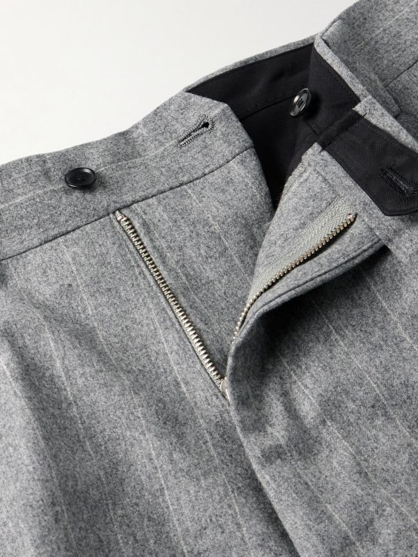Tapered Pleated Striped Wool-Flannel Suit Trousers - E1