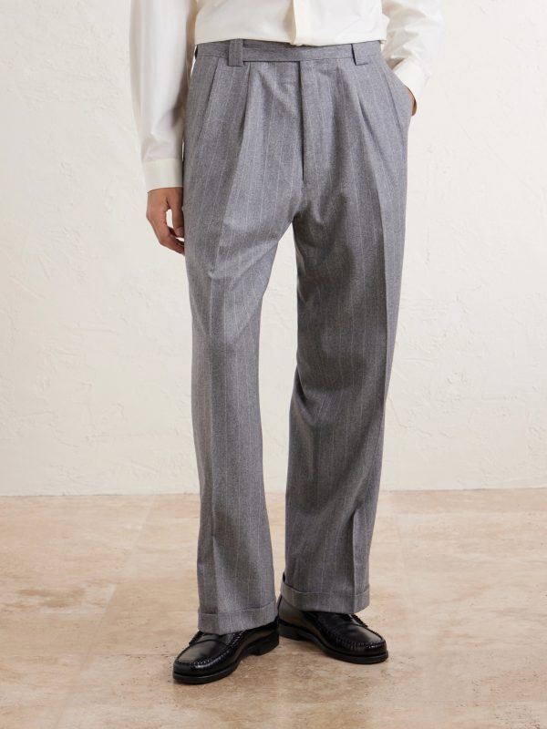 Tapered Pleated Striped Wool-Flannel Suit Trousers - FR