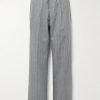 Tapered Pleated Striped Wool-Flannel Suit Trousers