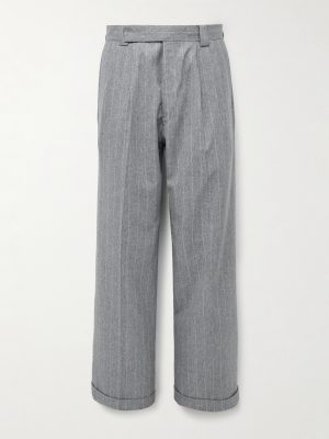 Tapered Pleated Striped Wool-Flannel Suit Trousers