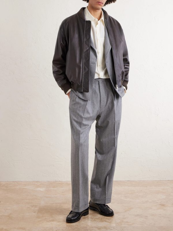 Tapered Pleated Striped Wool-Flannel Suit Trousers - OU