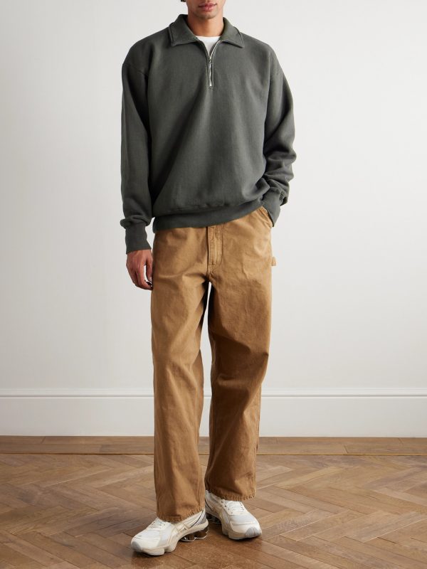 Garment-Dyed Cotton-Jersey Half-Zip Sweatshirt - OU Garment-Dyed Cotton-Jersey Half-Zip Sweatshirt - OU