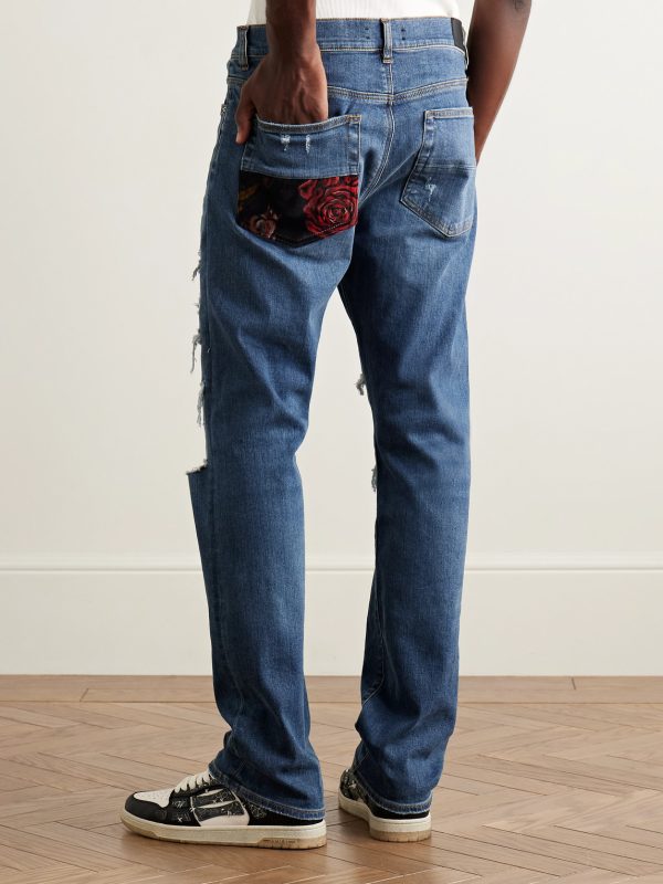 Thrasher Slim-Fit Distressed Panelled Jeans - BK