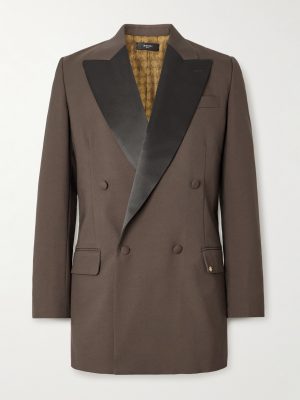 Double-Breasted Satin-Trimmed Twill Blazer