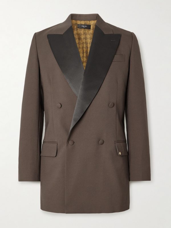 Double-Breasted Satin-Trimmed Twill Blazer