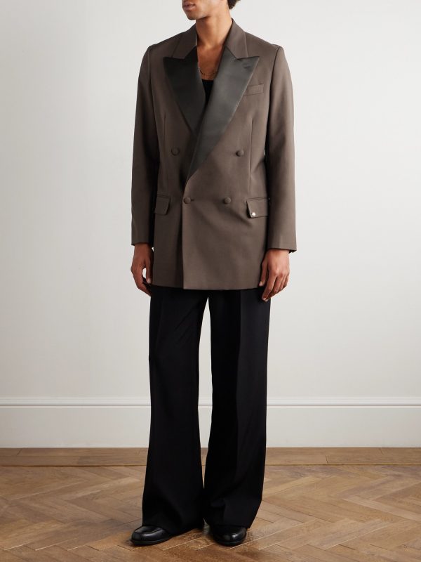 Double-Breasted Satin-Trimmed Twill Blazer - OU