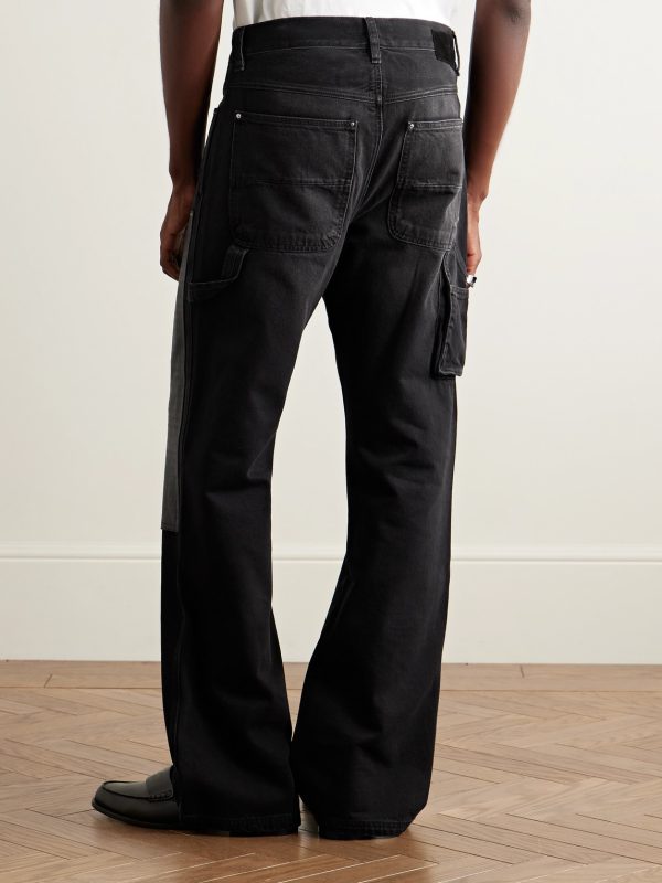 Carpenter Straight-Leg Croc-Effect Leather-Trimmed Jeans - BK Carpenter Straight-Leg Croc-Effect Leather-Trimmed Jeans - BK