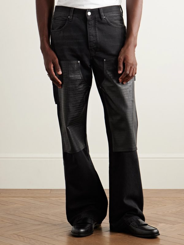 Carpenter Straight-Leg Croc-Effect Leather-Trimmed Jeans - FR Carpenter Straight-Leg Croc-Effect Leather-Trimmed Jeans - FR