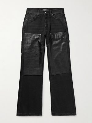 Carpenter Straight-Leg Croc-Effect Leather-Trimmed Jeans