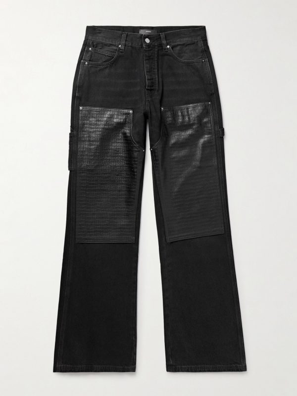 Carpenter Straight-Leg Croc-Effect Leather-Trimmed Jeans Carpenter Straight-Leg Croc-Effect Leather-Trimmed Jeans
