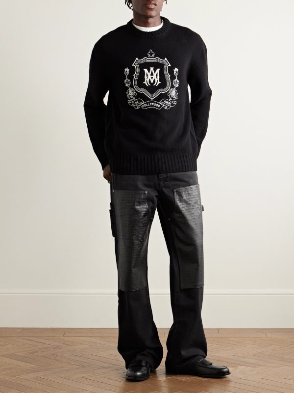 Carpenter Straight-Leg Croc-Effect Leather-Trimmed Jeans - OU Carpenter Straight-Leg Croc-Effect Leather-Trimmed Jeans - OU