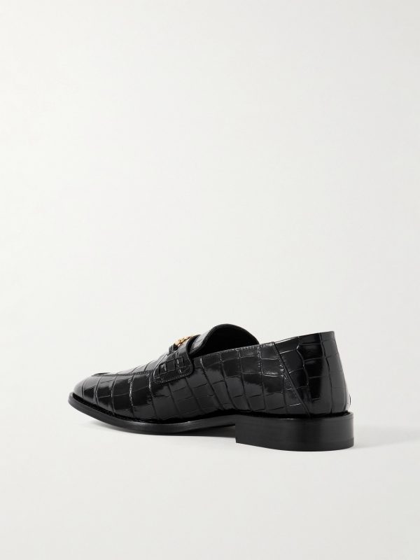 Logo-Embellished Croc-Effect Leather Loafers - BK Logo-Embellished Croc-Effect Leather Loafers - BK