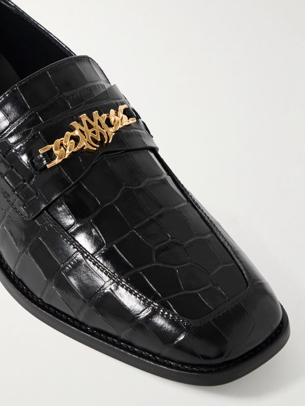 Logo-Embellished Croc-Effect Leather Loafers - CU Logo-Embellished Croc-Effect Leather Loafers - CU