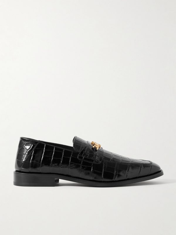 Logo-Embellished Croc-Effect Leather Loafers Logo-Embellished Croc-Effect Leather Loafers