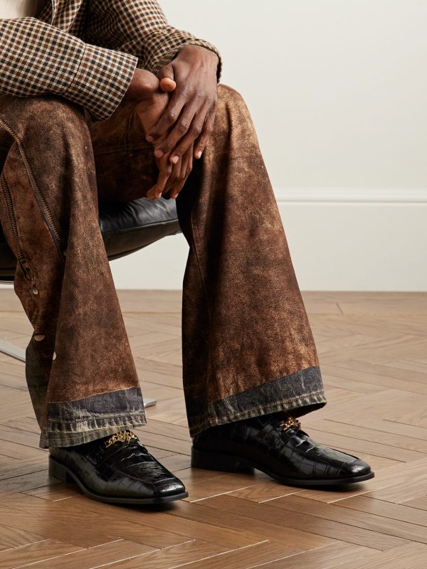 Logo-Embellished Croc-Effect Leather Loafers - OU Logo-Embellished Croc-Effect Leather Loafers - OU
