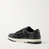 Skel-Top Embellished Appliquéd Leather and Suede Sneakers - BK