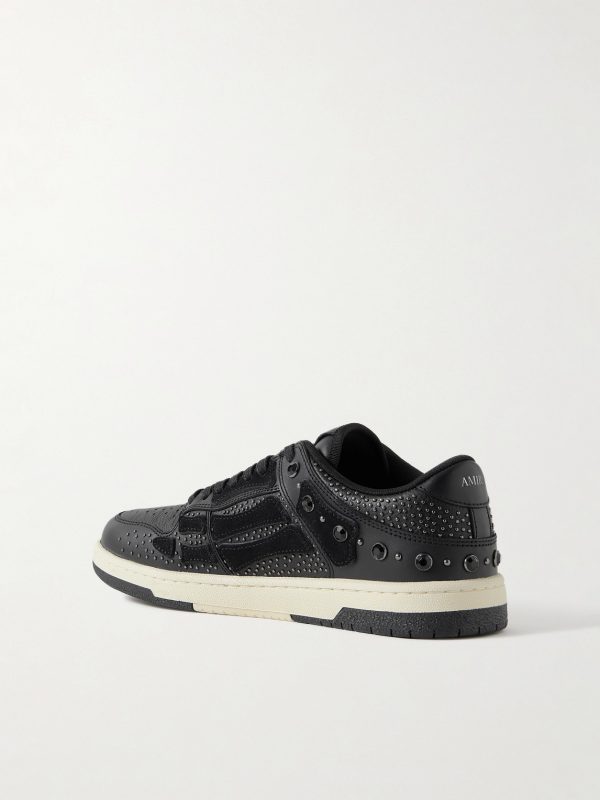 Skel-Top Embellished Appliquéd Leather and Suede Sneakers - BK