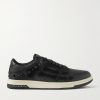 Skel-Top Embellished Appliquéd Leather and Suede Sneakers