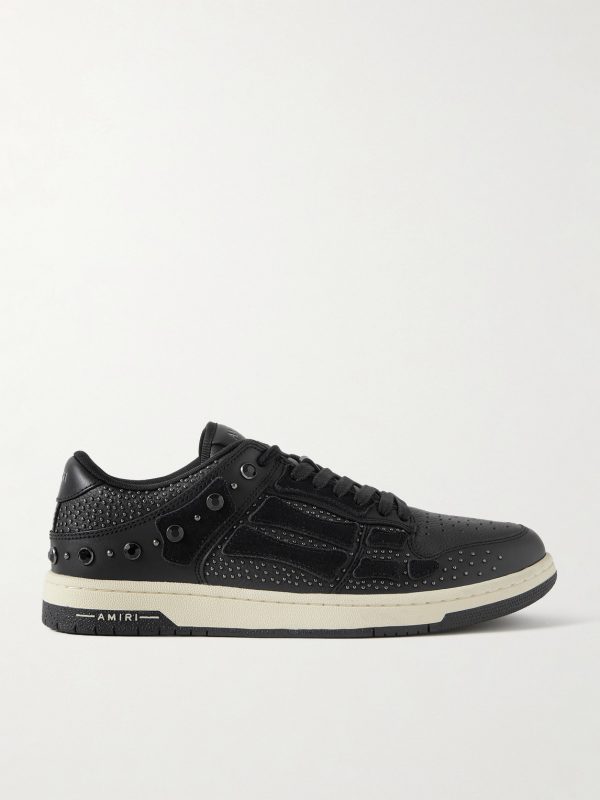 Skel-Top Embellished Appliquéd Leather and Suede Sneakers