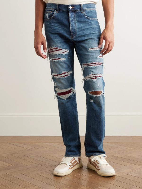 Thrasher Slim-Fit Distressed Croc-Effect Leather-Trimmed Panelled Jeans - FR Thrasher Slim-Fit Distressed Croc-Effect Leather-Trimmed Panelled Jeans - FR