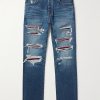 Thrasher Slim-Fit Distressed Croc-Effect Leather-Trimmed Panelled Jeans Thrasher Slim-Fit Distressed Croc-Effect Leather-Trimmed Panelled Jeans