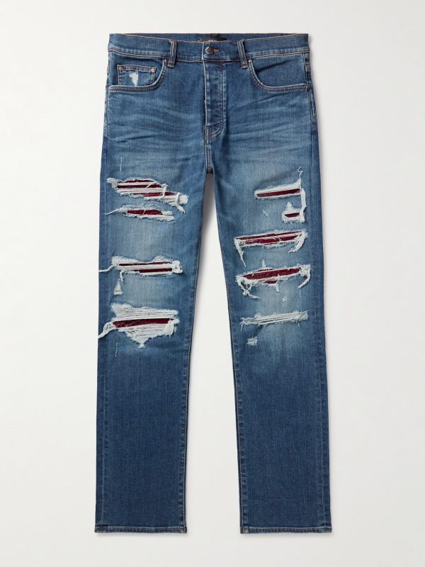 Thrasher Slim-Fit Distressed Croc-Effect Leather-Trimmed Panelled Jeans Thrasher Slim-Fit Distressed Croc-Effect Leather-Trimmed Panelled Jeans