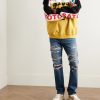 Thrasher Slim-Fit Distressed Croc-Effect Leather-Trimmed Panelled Jeans - OU Thrasher Slim-Fit Distressed Croc-Effect Leather-Trimmed Panelled Jeans - OU