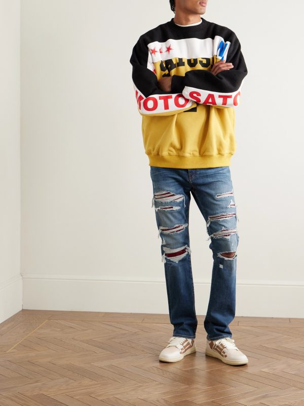 Thrasher Slim-Fit Distressed Croc-Effect Leather-Trimmed Panelled Jeans - OU Thrasher Slim-Fit Distressed Croc-Effect Leather-Trimmed Panelled Jeans - OU
