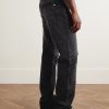 MX1 Straight-Leg Leather-Panelled Distressed Jeans - BK