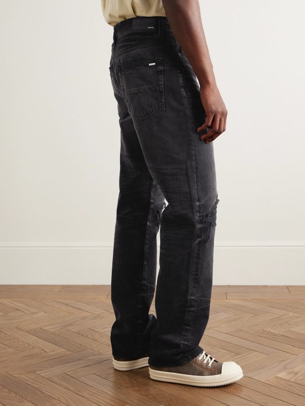 MX1 Straight-Leg Leather-Panelled Distressed Jeans - BK