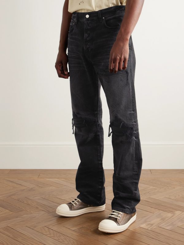 MX1 Straight-Leg Leather-Panelled Distressed Jeans - FR