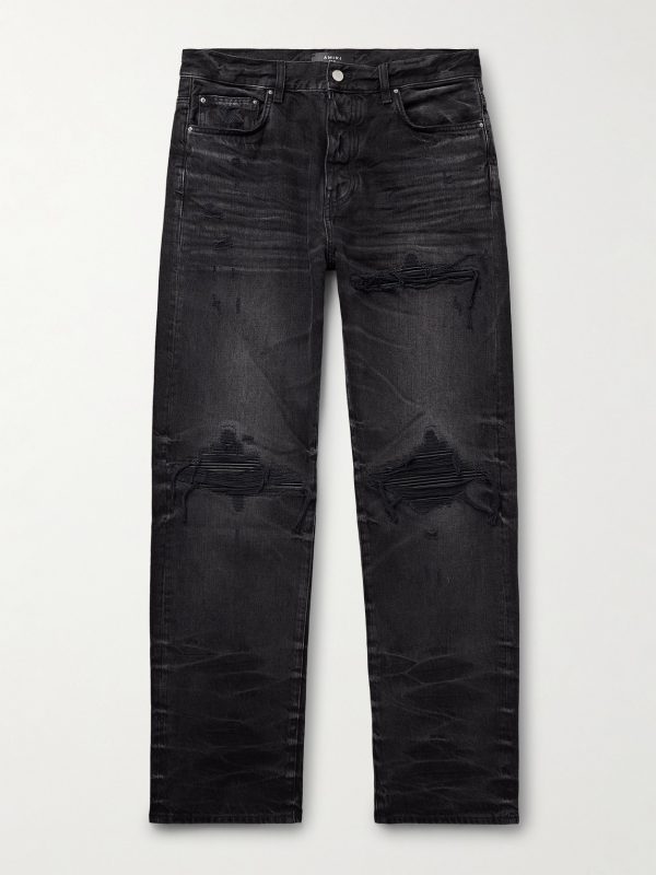 MX1 Straight-Leg Leather-Panelled Distressed Jeans