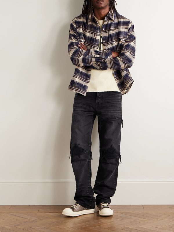 MX1 Straight-Leg Leather-Panelled Distressed Jeans - OU