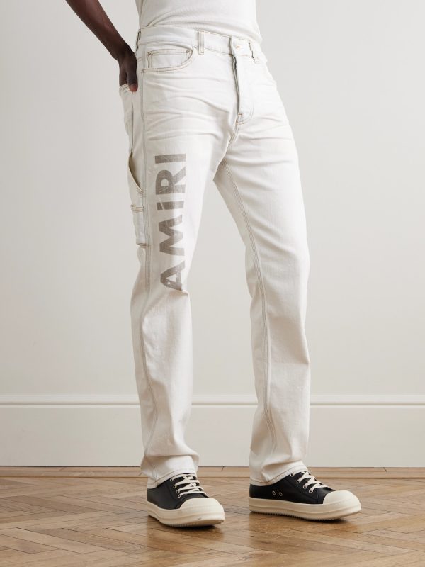 Slim-Fit Straight-Leg Logo-Print Paint-Splattered Jeans - FR Slim-Fit Straight-Leg Logo-Print Paint-Splattered Jeans - FR