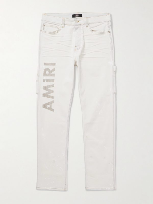 Slim-Fit Straight-Leg Logo-Print Paint-Splattered Jeans Slim-Fit Straight-Leg Logo-Print Paint-Splattered Jeans