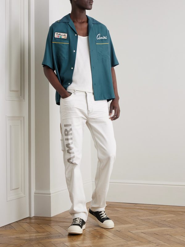 Slim-Fit Straight-Leg Logo-Print Paint-Splattered Jeans - OU Slim-Fit Straight-Leg Logo-Print Paint-Splattered Jeans - OU