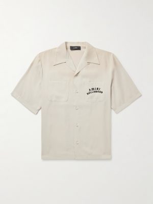 Convertible-Collar Logo-Flocked Modal-Blend Shirt