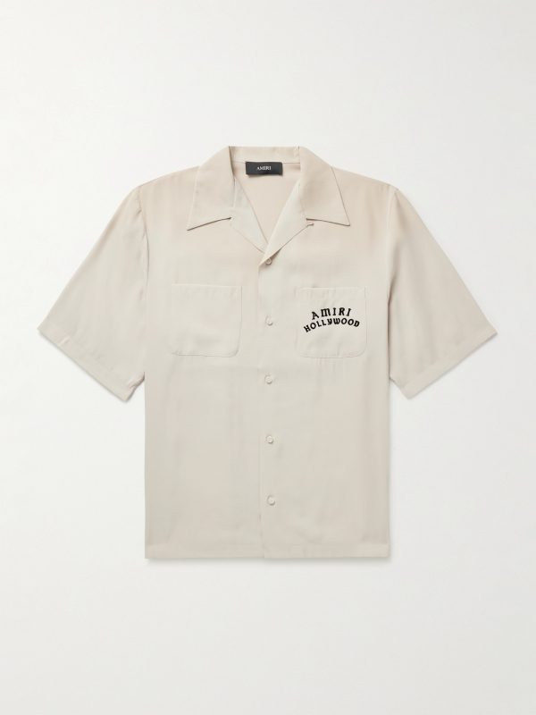 Convertible-Collar Logo-Flocked Modal-Blend Shirt Convertible-Collar Logo-Flocked Modal-Blend Shirt