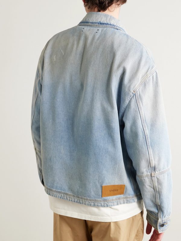 Logo-Appliquéd Distressed Denim Jacket - BK Logo-Appliquéd Distressed Denim Jacket - BK