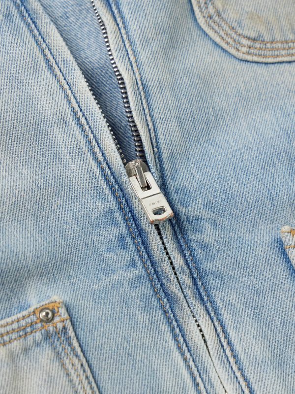Logo-Appliquéd Distressed Denim Jacket - E1 Logo-Appliquéd Distressed Denim Jacket - E1
