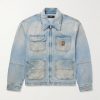 Logo-Appliquéd Distressed Denim Jacket Logo-Appliquéd Distressed Denim Jacket