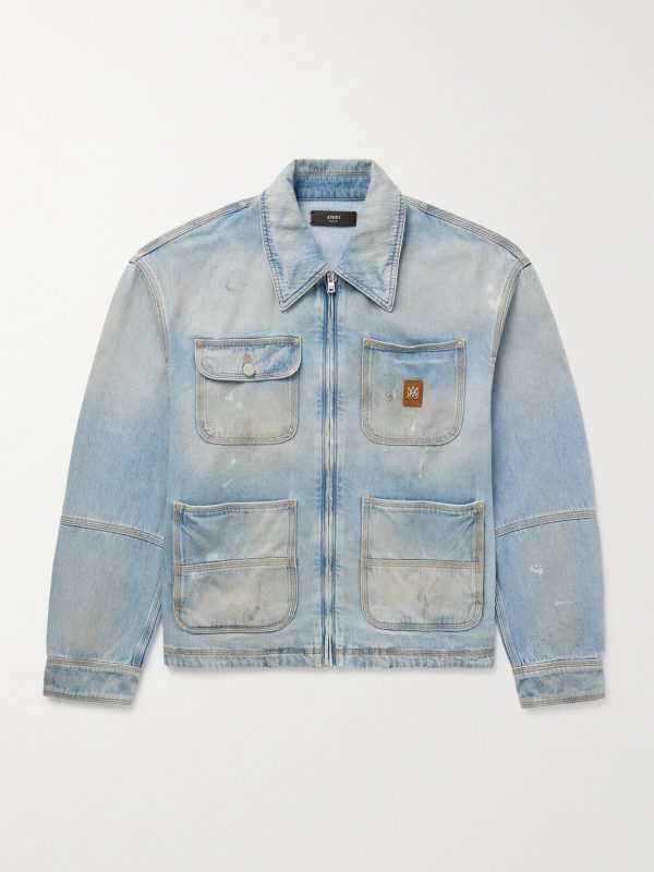 Logo-Appliquéd Distressed Denim Jacket Logo-Appliquéd Distressed Denim Jacket