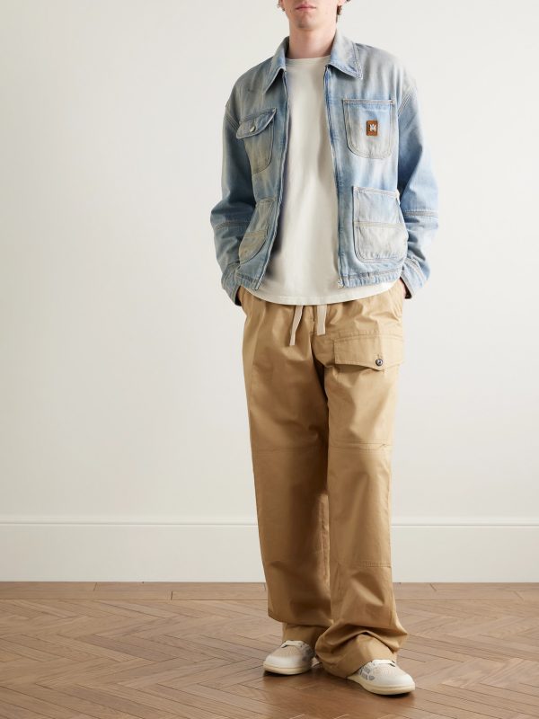 Logo-Appliquéd Distressed Denim Jacket - OU Logo-Appliquéd Distressed Denim Jacket - OU
