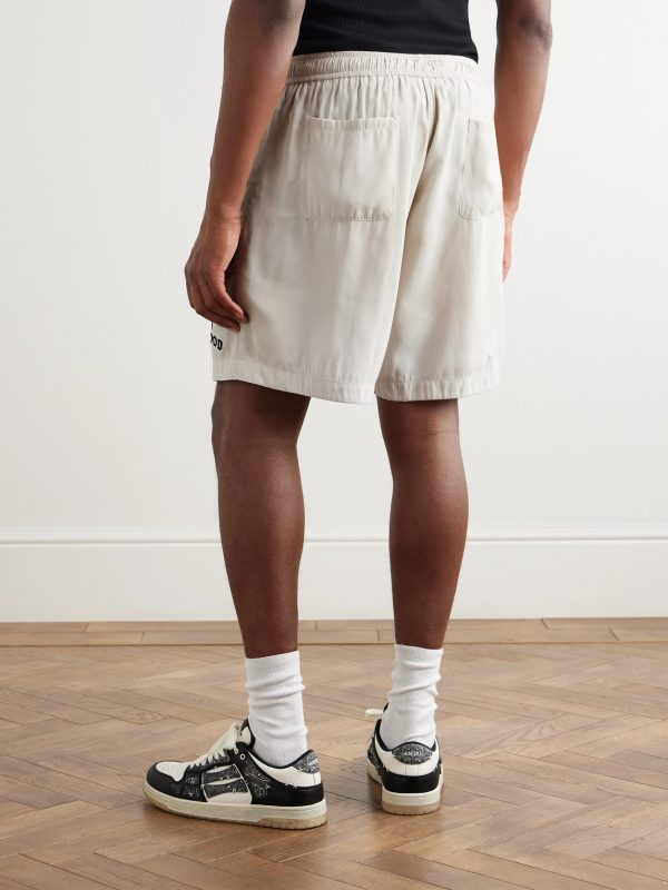 Hollywood Straight-Leg Logo-Flocked Modal-Blend Drawstring Shorts - BK Hollywood Straight-Leg Logo-Flocked Modal-Blend Drawstring Shorts - BK