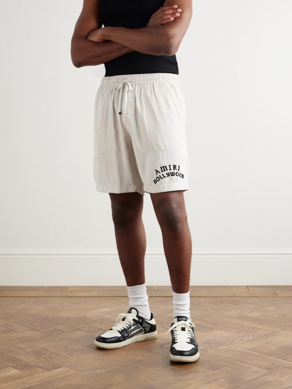 Hollywood Straight-Leg Logo-Flocked Modal-Blend Drawstring Shorts - FR Hollywood Straight-Leg Logo-Flocked Modal-Blend Drawstring Shorts - FR
