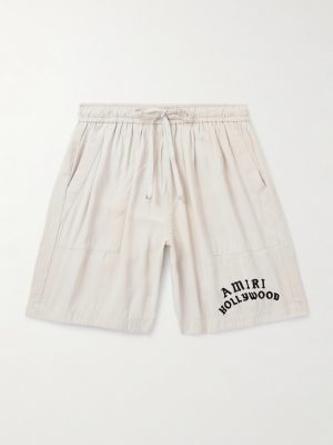 Hollywood Straight-Leg Logo-Flocked Modal-Blend Drawstring Shorts
