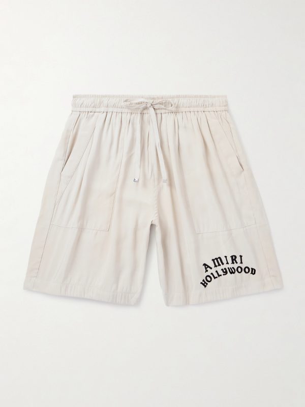 Hollywood Straight-Leg Logo-Flocked Modal-Blend Drawstring Shorts Hollywood Straight-Leg Logo-Flocked Modal-Blend Drawstring Shorts